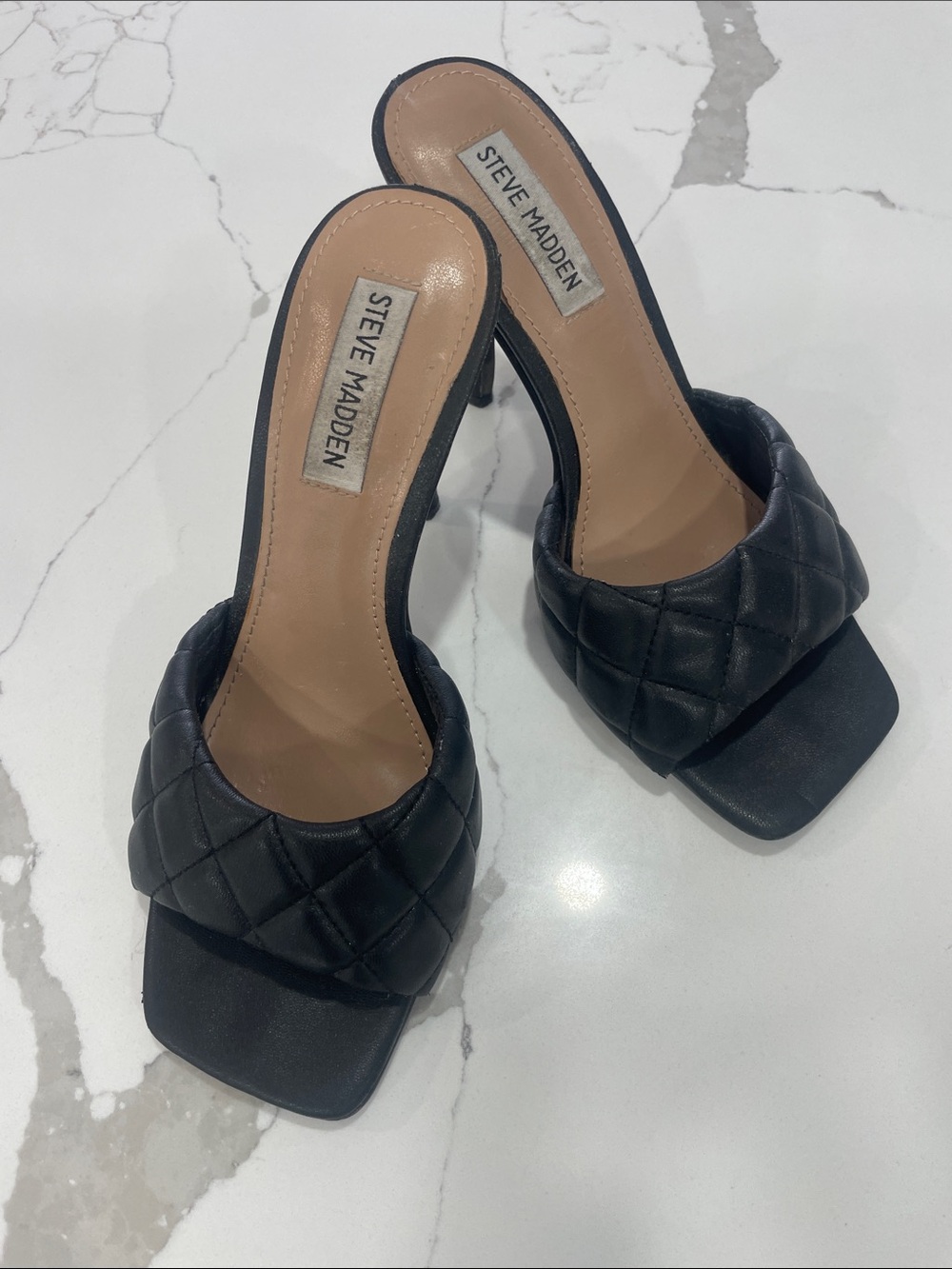 Steve Madden Black Quilted Slide Heels